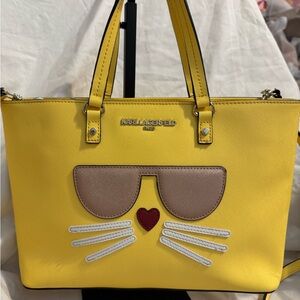 🐈 Karl Lagerfeld Maybelle Yellow Cat Face Tote Shoulder/Crsbdy